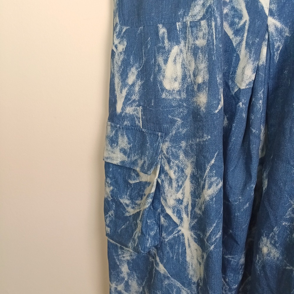 SHEIN Cargo Skirt Womens 3XL Blue Excellent Acid Wash Marble Utility Midi - Picture 4 of 8